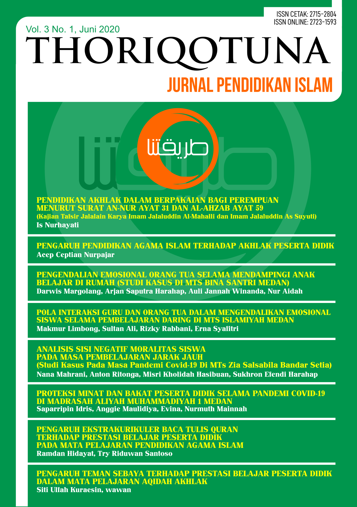 cover thoriqotuna: jurnal pendidikan islam